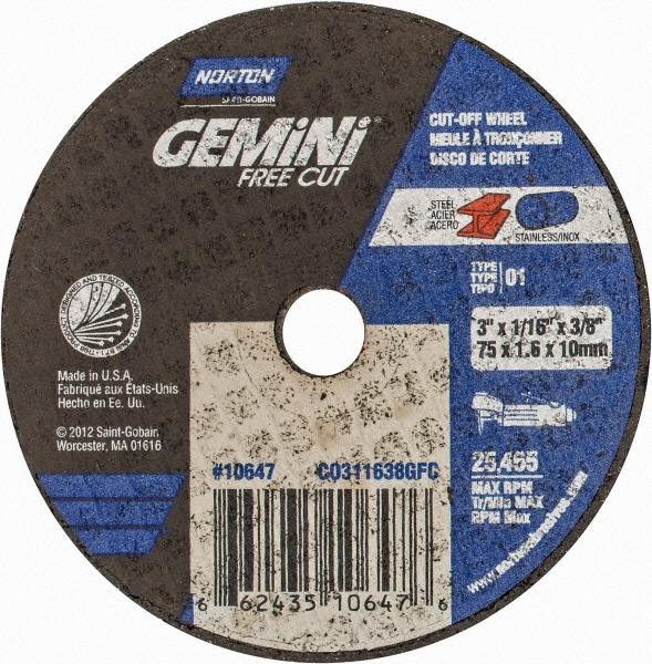 Picture of Norton Abrasives 3X1/16X3/8 T1 36G A/O Gemini Cutoff Whl